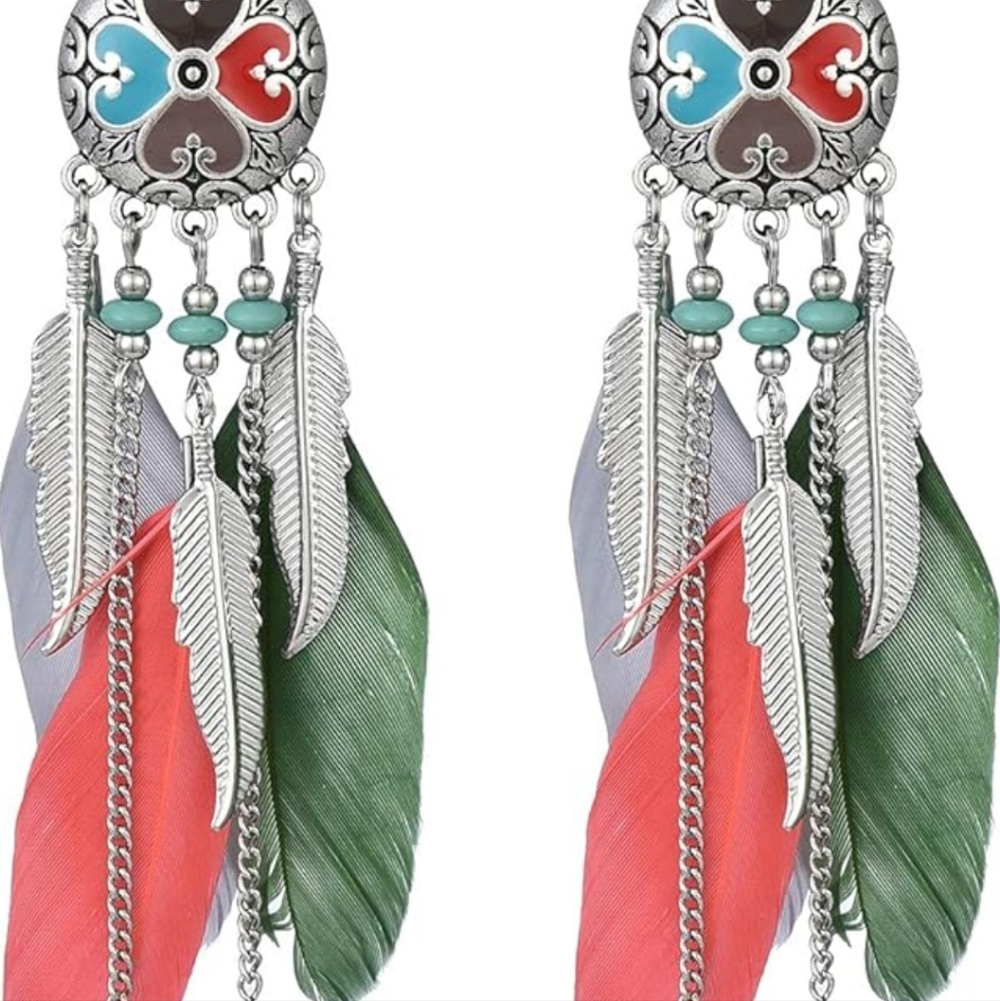 Colorful Feather Dangle Earrings - Picture 3 of 5